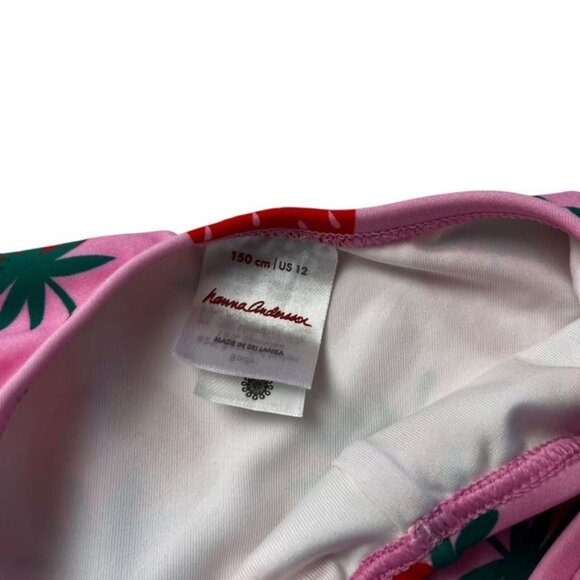 Hanna Andersson Girls Pink Strawberry Print One Piece Swimming Suit Size 12 - Picture 2 of 6